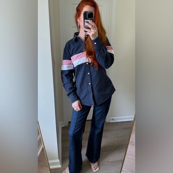 Tommy Hilfiger Oversized whiteblue pink Button down boyfriend shirt men’s size L - Picture 8 of 10